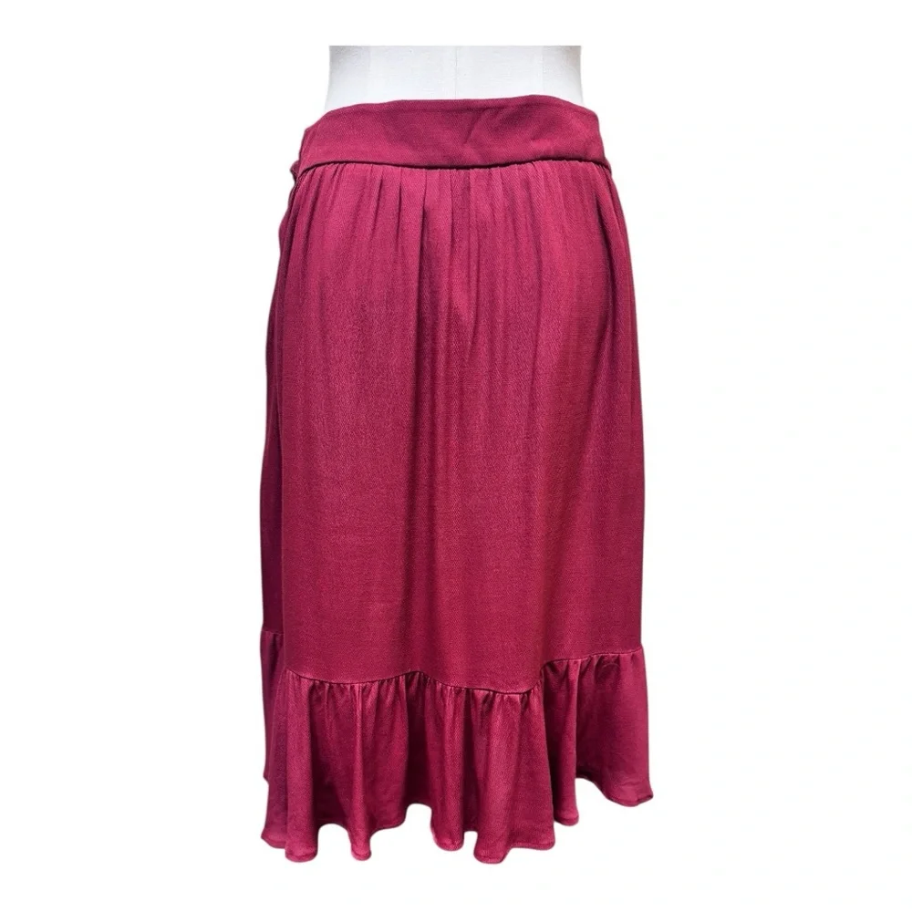 NWT LOFT Deep Red Ruffle Faux Wrap Skirt, Size 6, Burgundy, midi, flounce - Picture 6 of 15